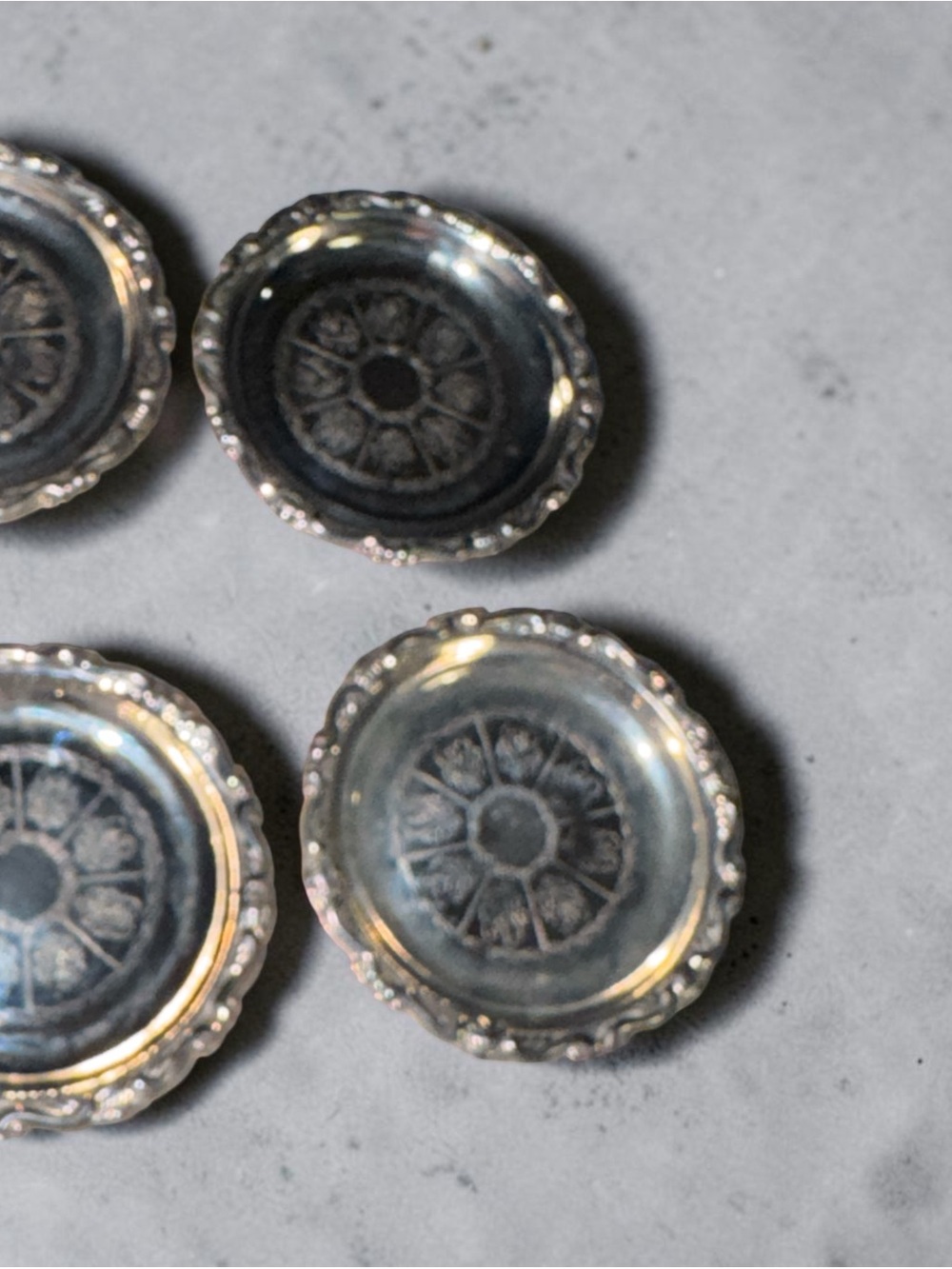 Vintage Silver Plated Made in Italy Heart Etched Coasters/plates - Set of 4